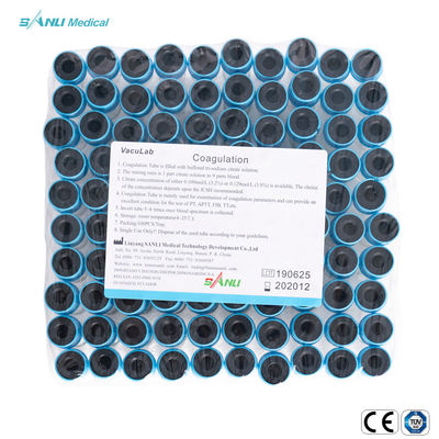 CE ISO ব্লু টপ গ্লাস কোগুলেশন টেস্ট টিউব 3.2% সোডিয়াম সাইট্রেট অ্যাডিটিভ সহ
